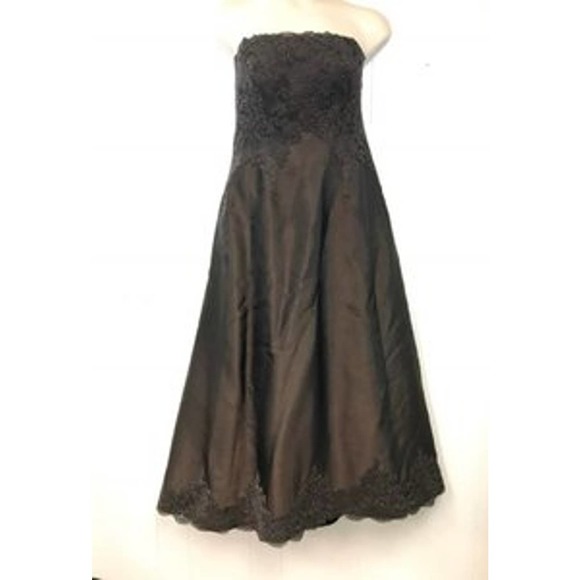 Helen Morley Dark Brown Strapless Lace Gown w/ Bolero 12 - Picture 4 of 11